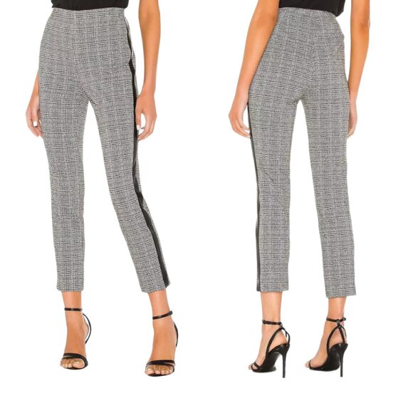 Revolve Bailey 44 Aubrey Plaid Plaid Houndstooth Leather Trim Pull on Pants S - Picture 1 of 4